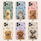 Personalized Pet Portrait Phone Case, Custom Dog or Cat Name iPhone Case, Paw Print Phone Cover, Pet Lover Gift