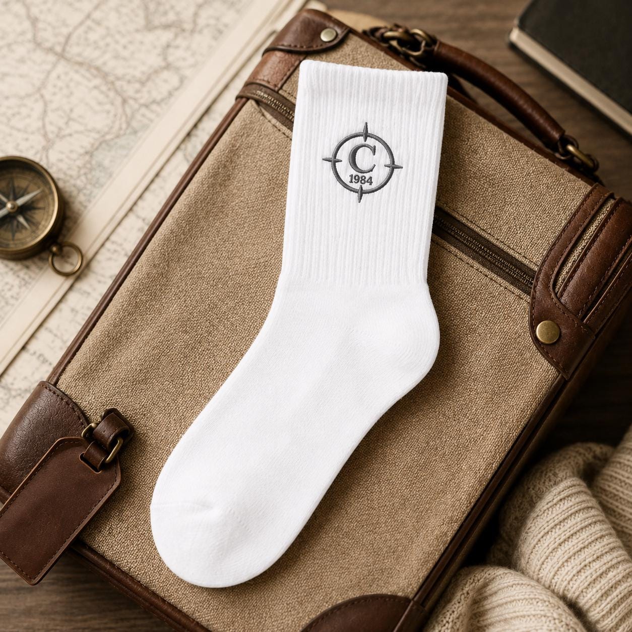 Personalized Family Crest Embroidered Socks, Custom Initial and Established Year Socks, Gift for Dad Grandpa Husband