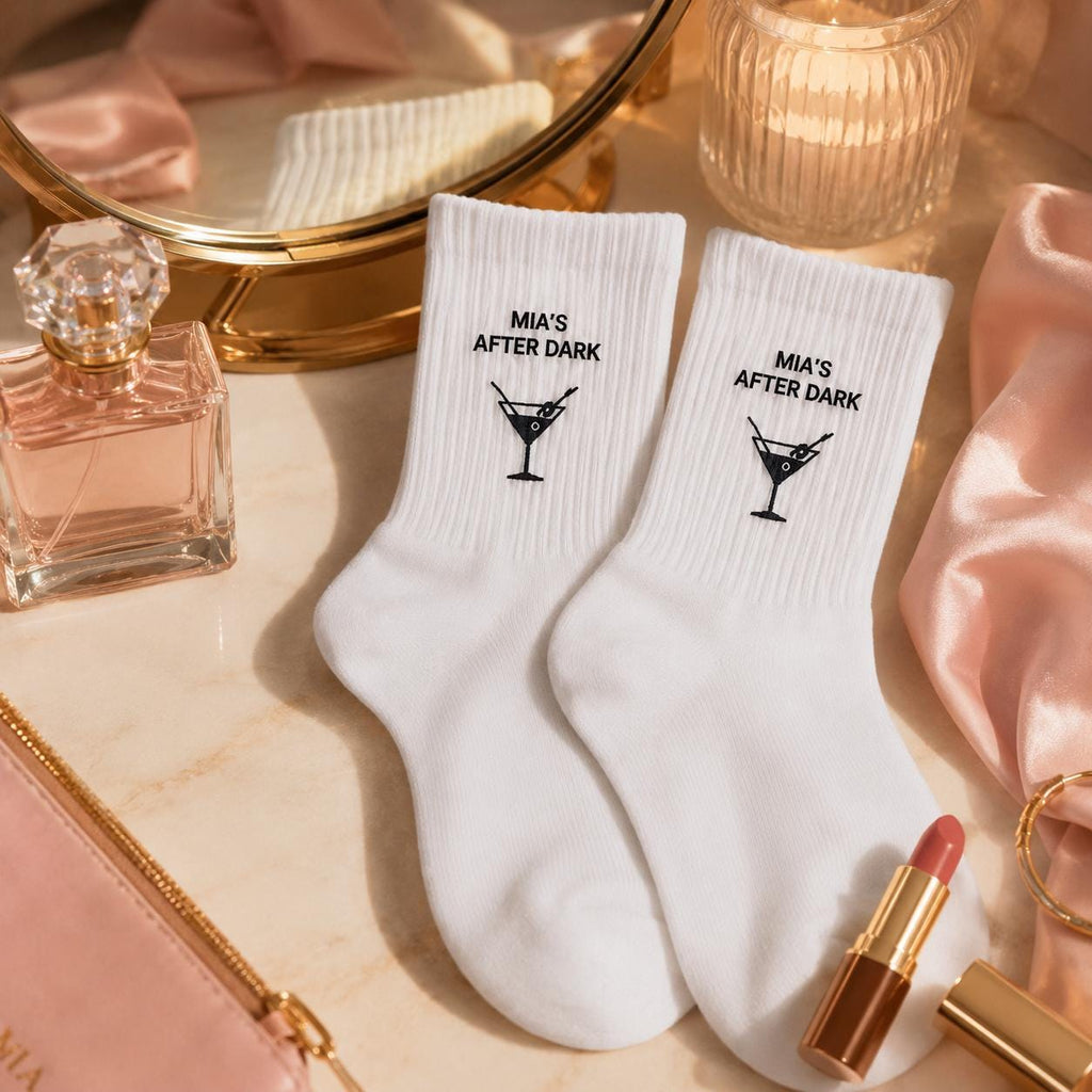 Personalized After Dark Embroidered Socks, Custom Night Out Club Socks, Bachelorette Party Gift, Birthday Girls Night Favors