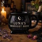 Personalized Midnight Brew Cauldron Mug, Custom Witchy Name Mug, Moon Phase Gothic Coffee Cup, Halloween Gift for Her