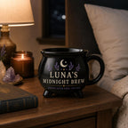Personalized Midnight Brew Cauldron Mug, Custom Witchy Name Mug, Moon Phase Gothic Coffee Cup, Halloween Gift for Her