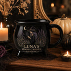Personalized Witch Cauldron Mug, Custom Moon Garden Mug, Gothic Botanical Halloween Cup, Witchy Gift for Her