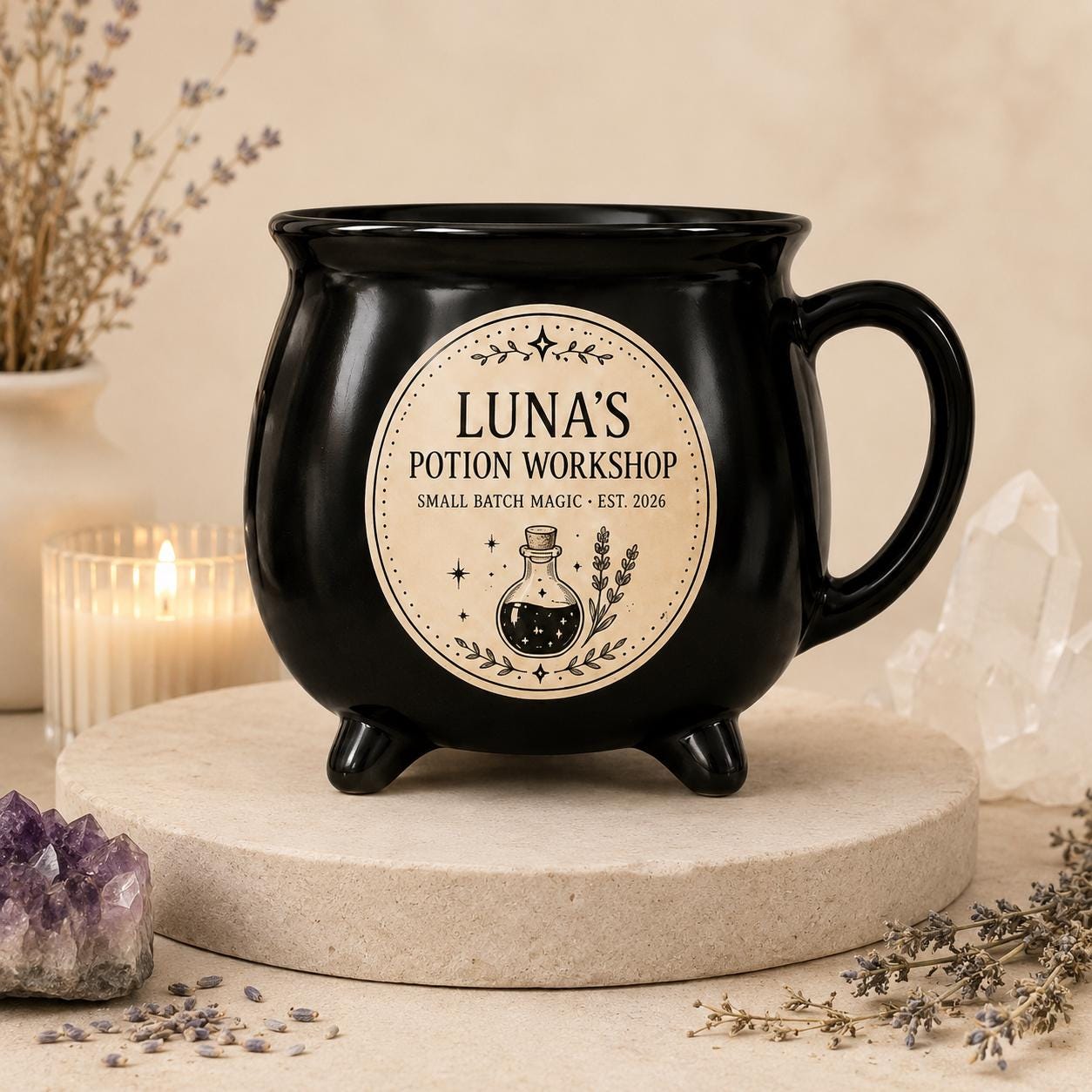 Personalized Potion Workshop Cauldron Mug, Custom Name Witchy Apothecary Cup, Gothic Halloween Gift