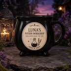 Personalized Potion Workshop Cauldron Mug, Custom Name Witchy Apothecary Cup, Gothic Halloween Gift