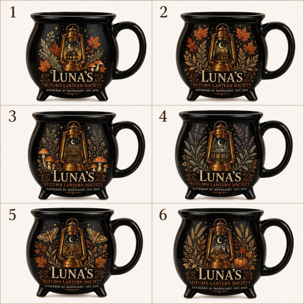 Personalized Autumn Lantern Cauldron Mug, Custom Name Fall Witchy Cup, Moonlit Cottage Halloween Gift