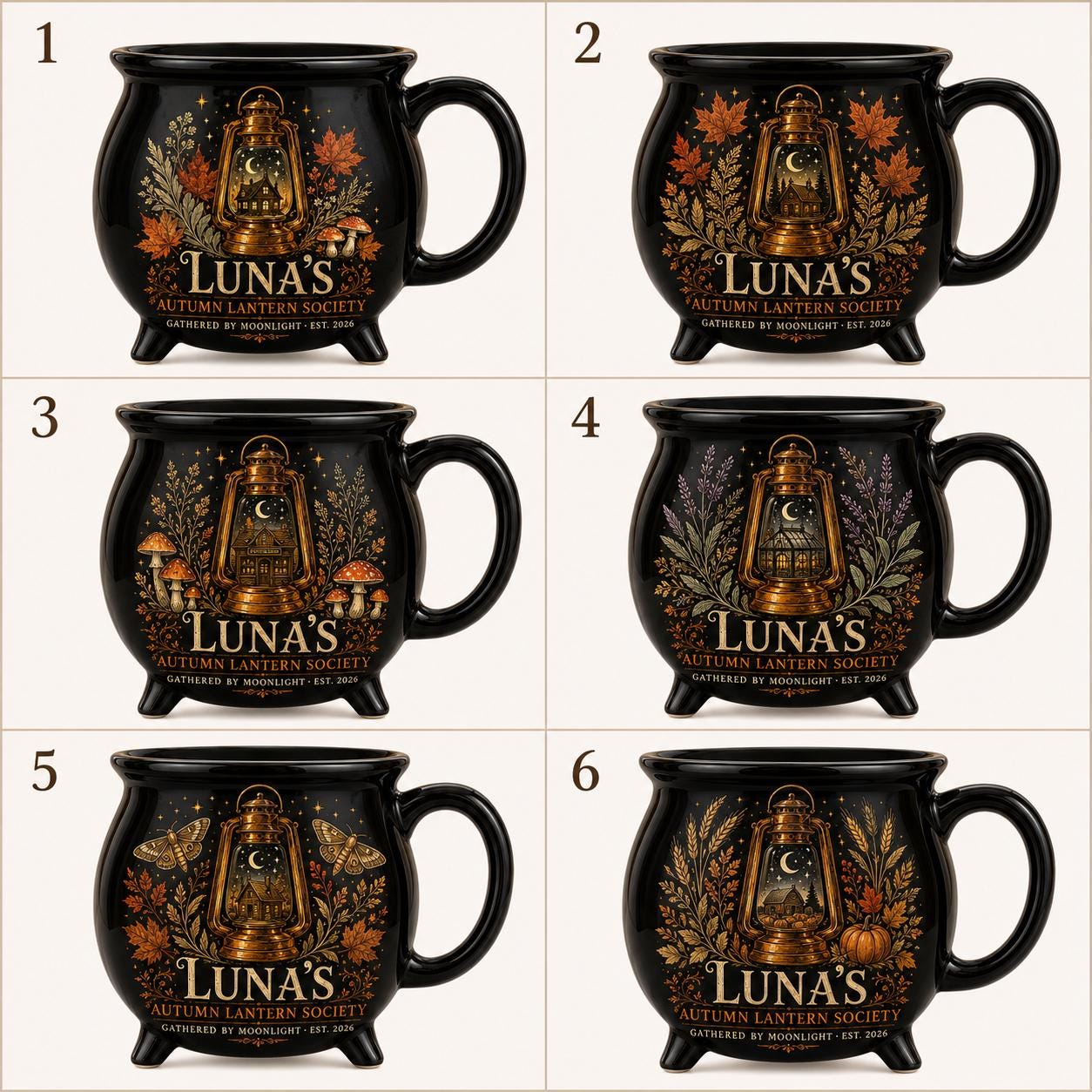 Personalized Autumn Lantern Cauldron Mug, Custom Name Fall Witchy Cup, Moonlit Cottage Halloween Gift
