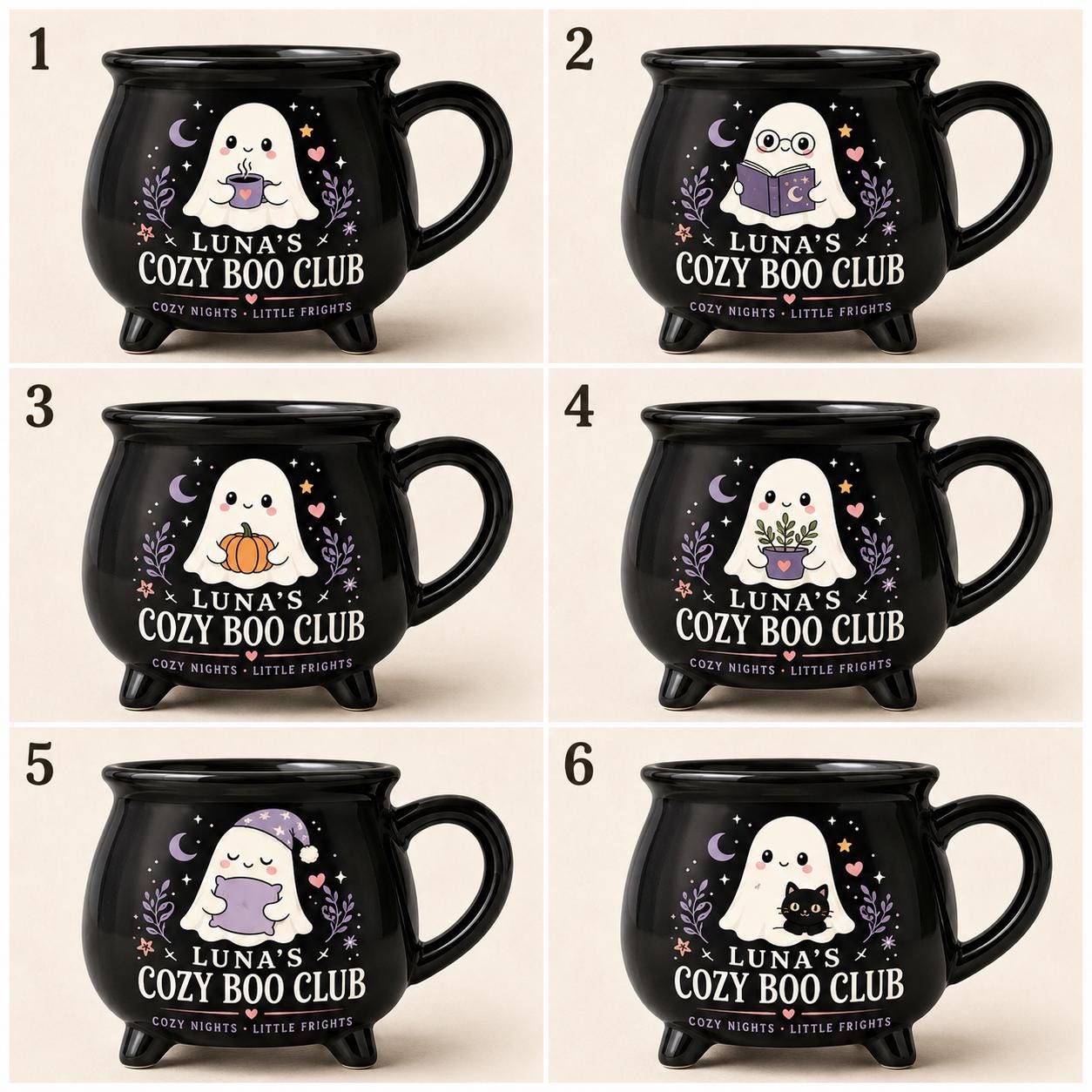 Personalized Cozy Boo Club Cauldron Mug, Cute Ghost Halloween Mug, Custom Name Spooky Gift