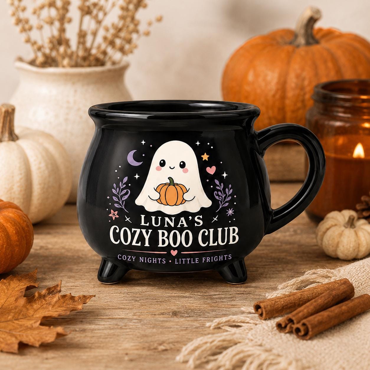 Personalized Cozy Boo Club Cauldron Mug, Cute Ghost Halloween Mug, Custom Name Spooky Gift
