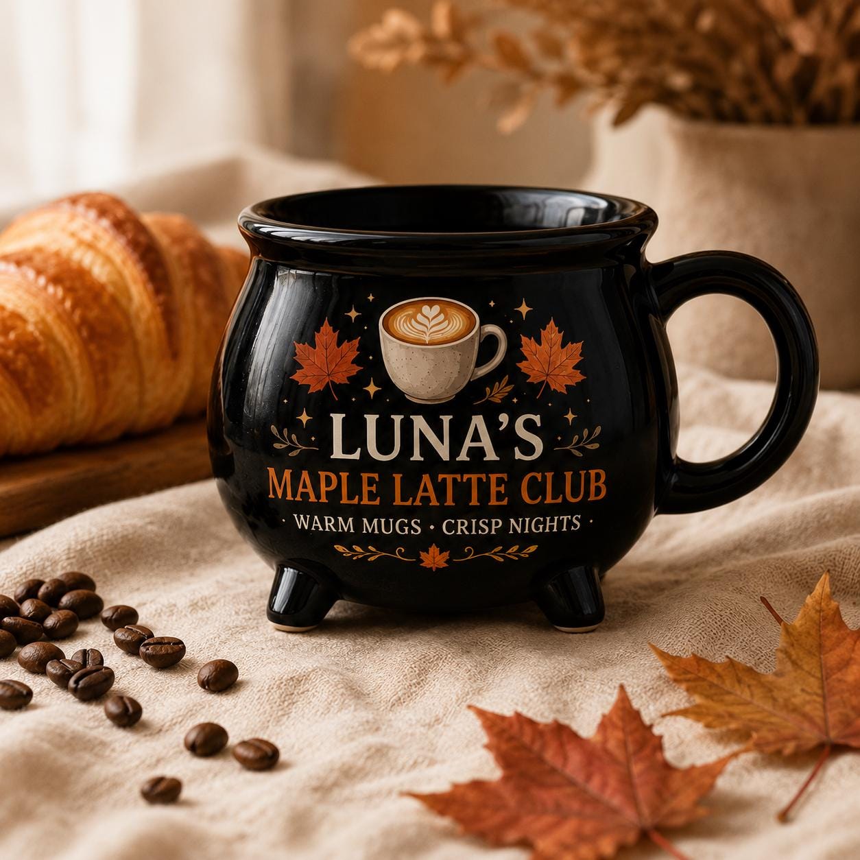 Personalized Fall Drink Cauldron Mug, Custom Autumn Cocoa Coffee Tea Cider Mug, Cozy Seasonal Gift