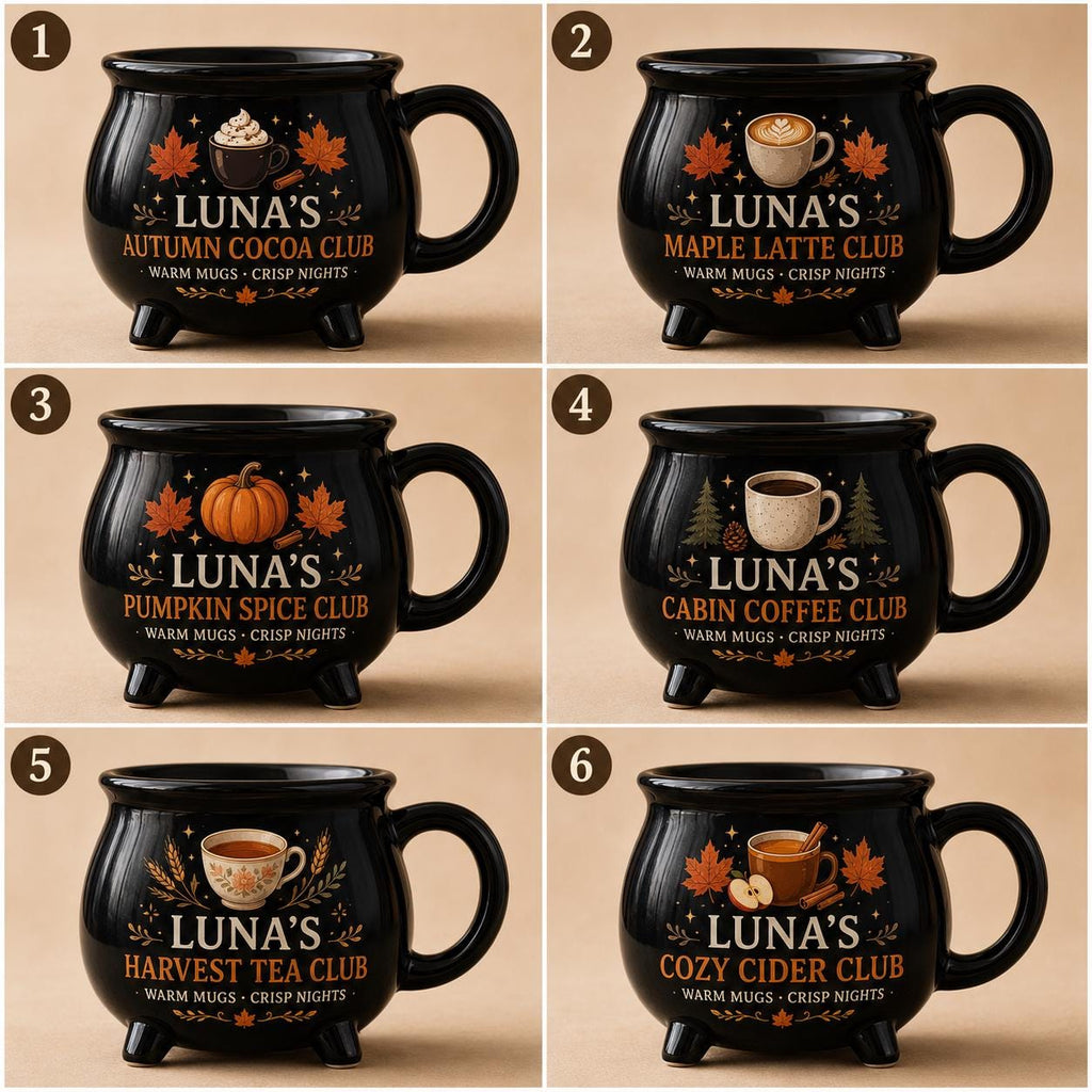 Personalized Fall Drink Cauldron Mug, Custom Autumn Cocoa Coffee Tea Cider Mug, Cozy Seasonal Gift