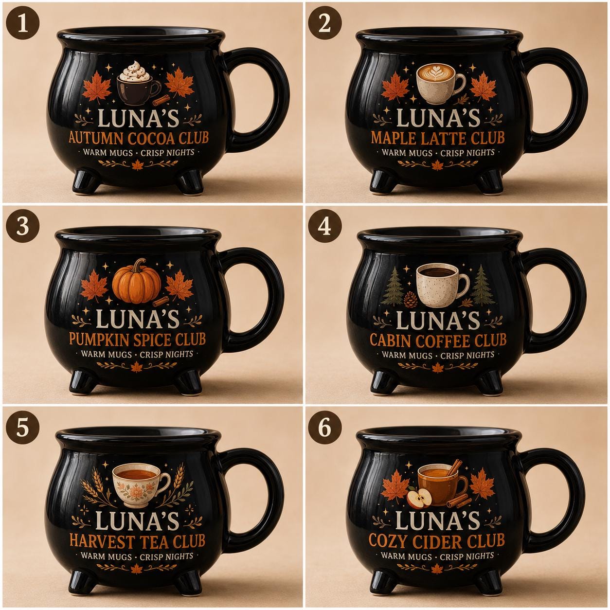 Personalized Fall Drink Cauldron Mug, Custom Autumn Cocoa Coffee Tea Cider Mug, Cozy Seasonal Gift