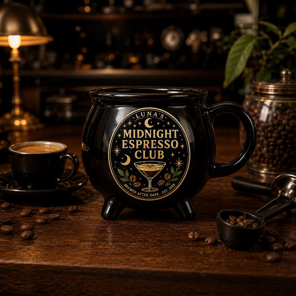 Personalized Moonlit Cocktail Cauldron Mug, Custom Witchy Drink Club Mug, Celestial Cocktail Gift