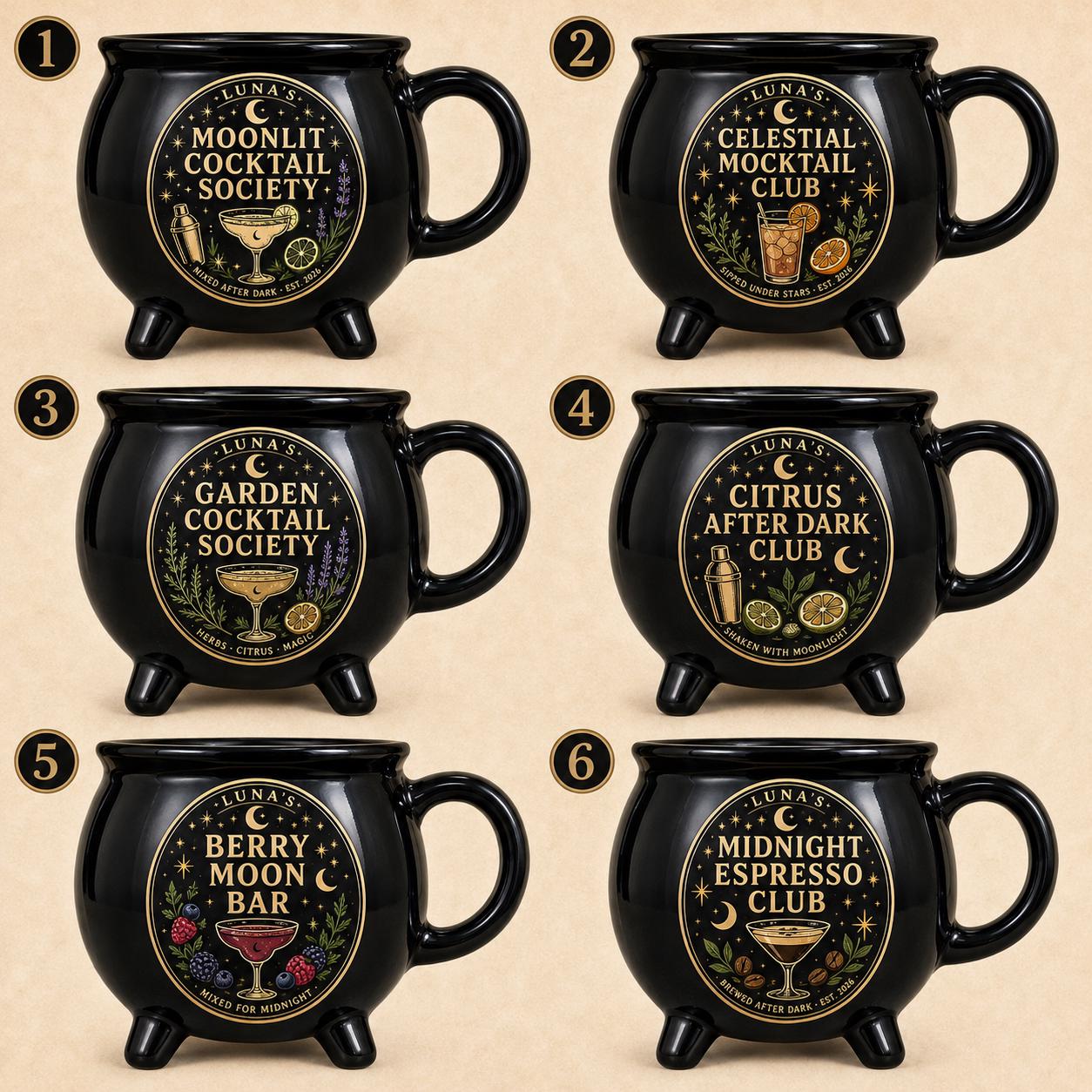 Personalized Moonlit Cocktail Cauldron Mug, Custom Witchy Drink Club Mug, Celestial Cocktail Gift