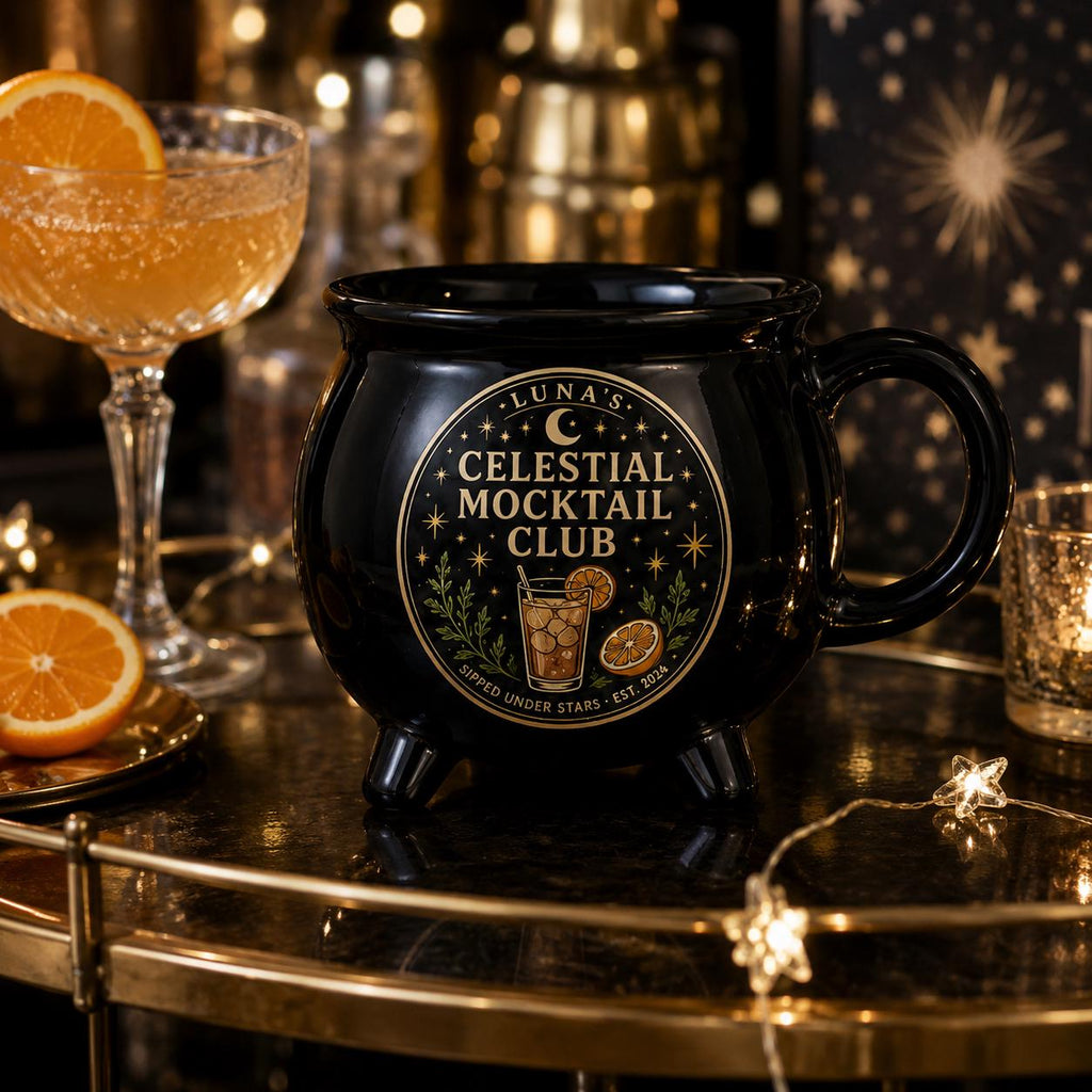 Personalized Moonlit Cocktail Cauldron Mug, Custom Witchy Drink Club Mug, Celestial Cocktail Gift