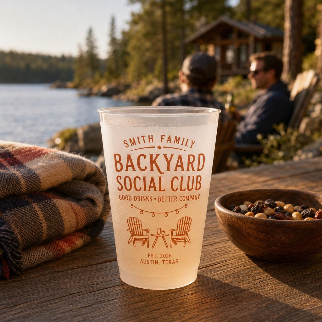 Personalized Frosted Cups, Backyard Social Club Party Cups, Custom Family Name Pool & Patio Cups, Summer Housewarming Gift