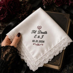 Til Death Embroidered Handkerchief, Halloween Wedding Hanky, Personalized Gothic Satin Lace Keepsake Gift