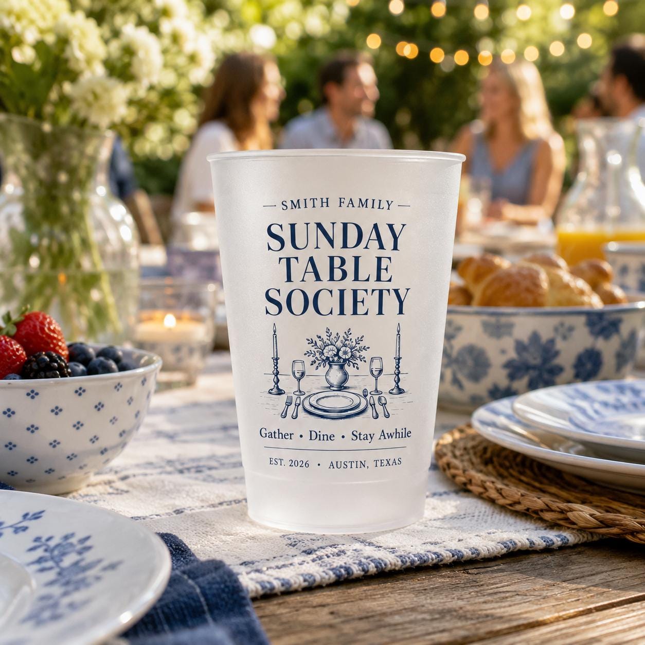 Personalized Frosted Cups, Sunday Supper Club Cups, Custom Family Name Party Cups, Dinner Party Favors, Housewarming Gift