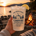 Personalized Campfire Frosted Cups, Custom Family Camping Cups, Cabin Weekend Party Favors, Lake House Reunion Cups