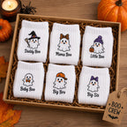 Personalized Family Boo Crew Embroidered Socks, Custom Mama Daddy Little Boo Ghost Socks, Matching Halloween Family Gift