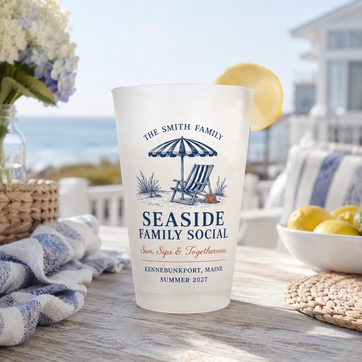 Personalized Coastal Reunion Frosted Cups, Custom Family Reunion Party Cups, Seaside Weekend Favors, Beach House Gathering Cups