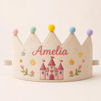 Personalized Embroidered Birthday Crown, Custom Name & Age Linen-Look Kids Crown, First Birthday Party Hat, Baby Keepsake Gift