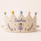 Personalized Embroidered Birthday Crown, Custom Name & Age Linen-Look Kids Crown, First Birthday Party Hat, Baby Keepsake Gift