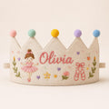 Personalized Embroidered Birthday Crown, Custom Name & Age Linen-Look Kids Crown, First Birthday Party Hat, Baby Keepsake Gift