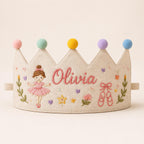 Personalized Embroidered Birthday Crown, Custom Name & Age Linen-Look Kids Crown, First Birthday Party Hat, Baby Keepsake Gift