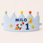 Personalized Space Birthday Crown, Embroidered Linen-Look Crown, Rocket First Birthday Hat, Custom Name Astronaut Party Crown