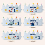 Personalized Space Birthday Crown, Embroidered Linen-Look Crown, Rocket First Birthday Hat, Custom Name Astronaut Party Crown
