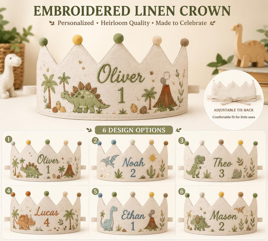 Personalized First Rodeo Birthday Crown, Embroidered Linen-Look Cowboy Crown, Custom Name Western First Birthday Hat