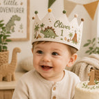 Personalized First Rodeo Birthday Crown, Embroidered Linen-Look Cowboy Crown, Custom Name Western First Birthday Hat