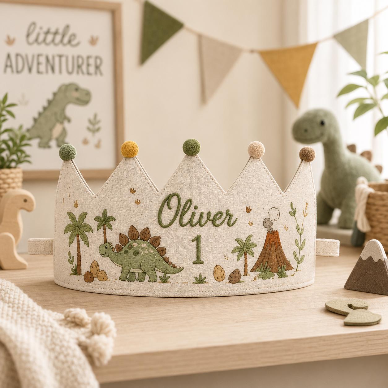 Personalized First Rodeo Birthday Crown, Embroidered Linen-Look Cowboy Crown, Custom Name Western First Birthday Hat