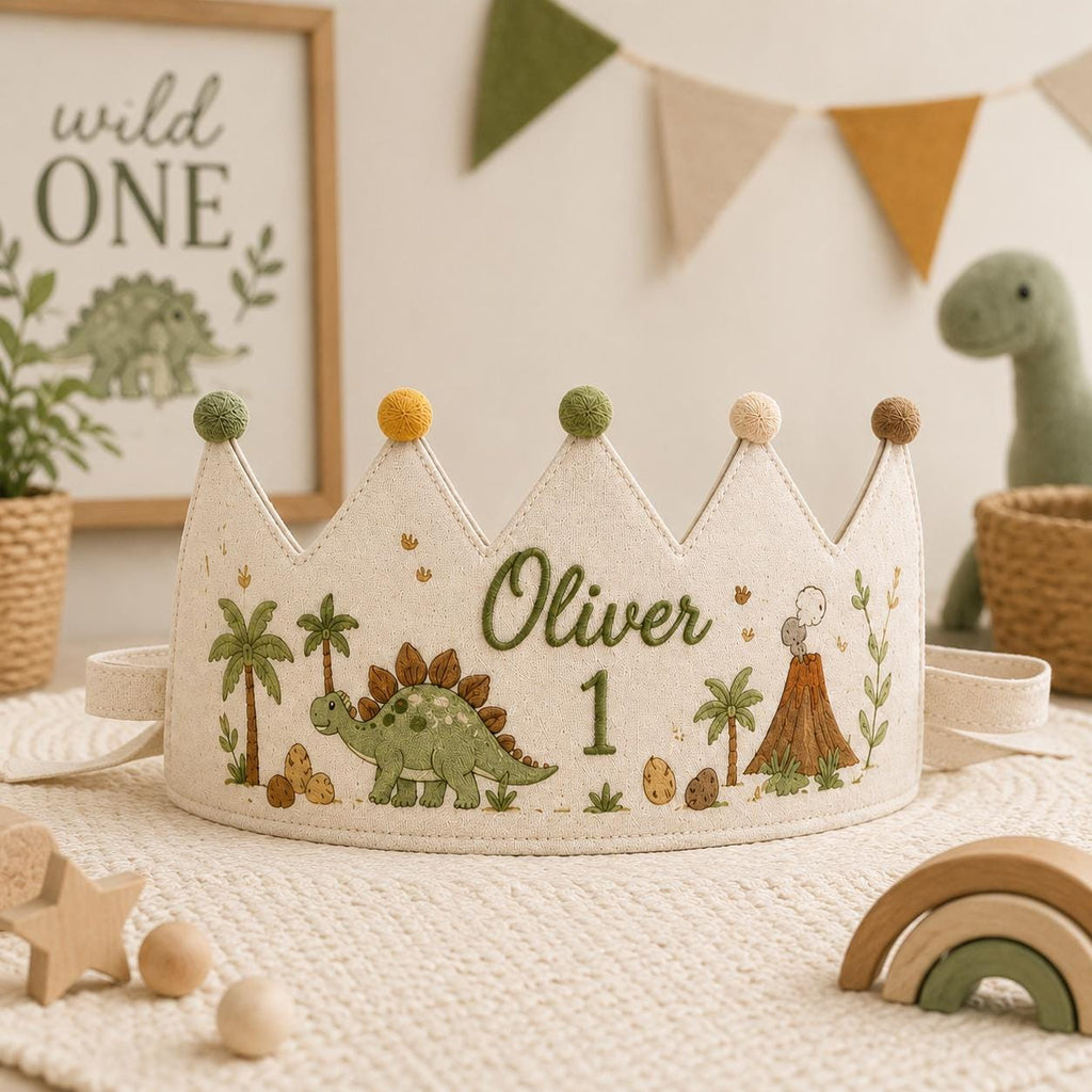 Personalized First Rodeo Birthday Crown, Embroidered Linen-Look Cowboy Crown, Custom Name Western First Birthday Hat