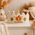 Personalized Pumpkin Birthday Crown, Embroidered Linen-Look Fall Birthday Hat, Custom Name First Birthday Crown, Little Pumpkin Keepsake