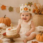 Personalized Pumpkin Birthday Crown, Embroidered Linen-Look Fall Birthday Hat, Custom Name First Birthday Crown, Little Pumpkin Keepsake