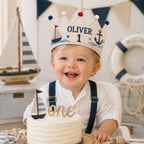 Personalized Embroidered Name Crown, Minimal Linen-Look Birthday Crown, Reusable Kids Party Hat, Custom Baby Keepsake