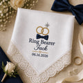 Ring Bearer Embroidered Handkerchief, Personalized Wedding Hanky, Satin Lace Keepsake Gift for Ring Bearer