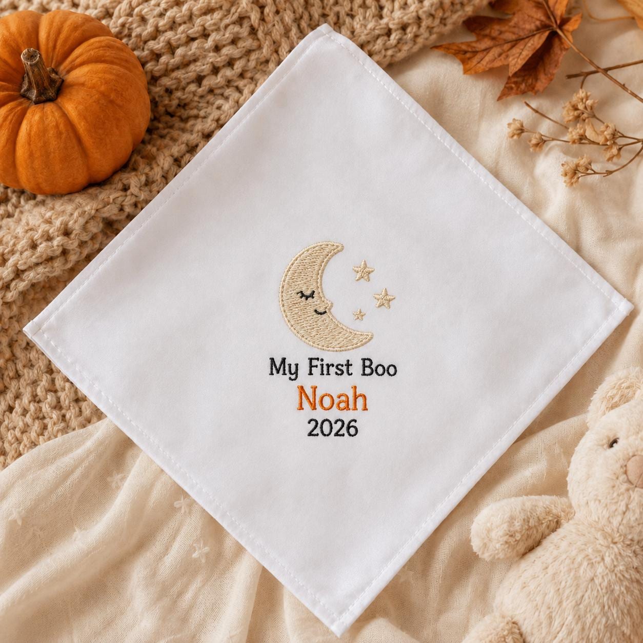 My First Boo Embroidered Handkerchief, Personalized Baby Halloween Hanky, Custom First Halloween Keepsake Gift