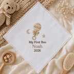 My First Boo Embroidered Handkerchief, Personalized Baby Keepsake Hanky, Custom Teddy Bear Halloween Newborn Gift