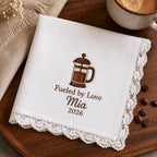 Coffee Lover Embroidered Handkerchief, Personalized Barista Hanky, Custom Coffee Keepsake Gift for Cafe Owner