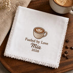 Coffee Lover Embroidered Handkerchief, Personalized Barista Hanky, Custom Coffee Keepsake Gift for Cafe Owner