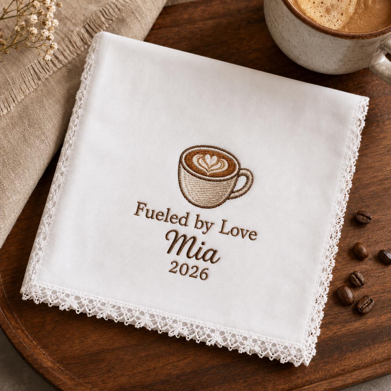 Coffee Lover Embroidered Handkerchief, Personalized Barista Hanky, Custom Coffee Keepsake Gift for Cafe Owner