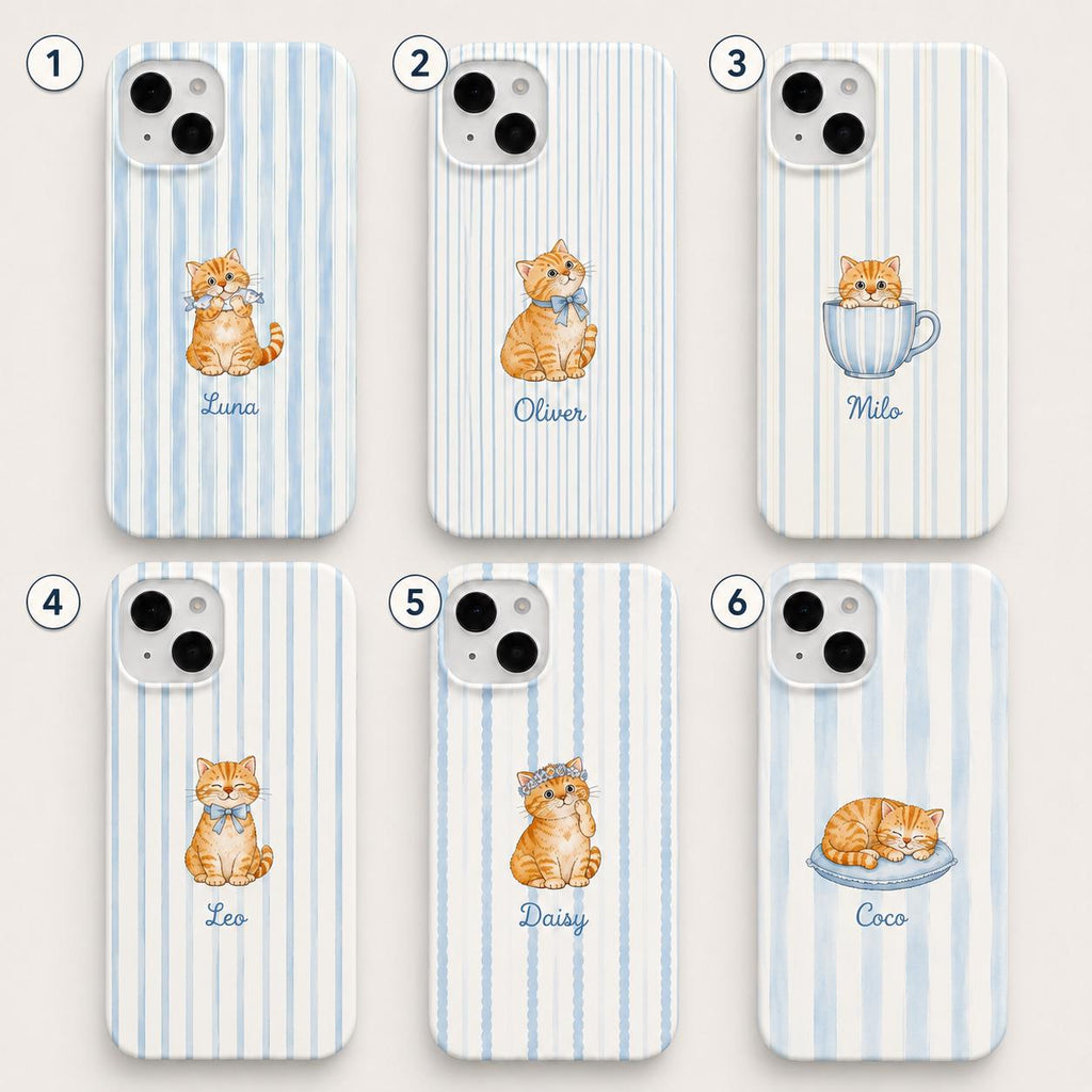 Custom Cat Phone Case, Personalized Orange Tabby Kitten Case, Cute Blue Stripe Pet Lover Gift, Cat Mom Phone Cover