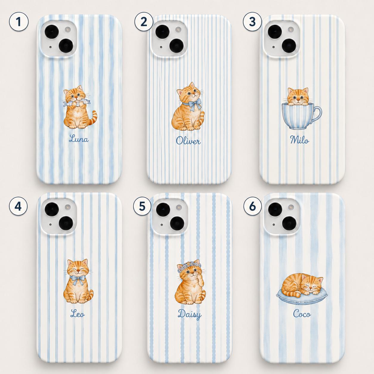 Custom Cat Phone Case, Personalized Orange Tabby Kitten Case, Cute Blue Stripe Pet Lover Gift, Cat Mom Phone Cover