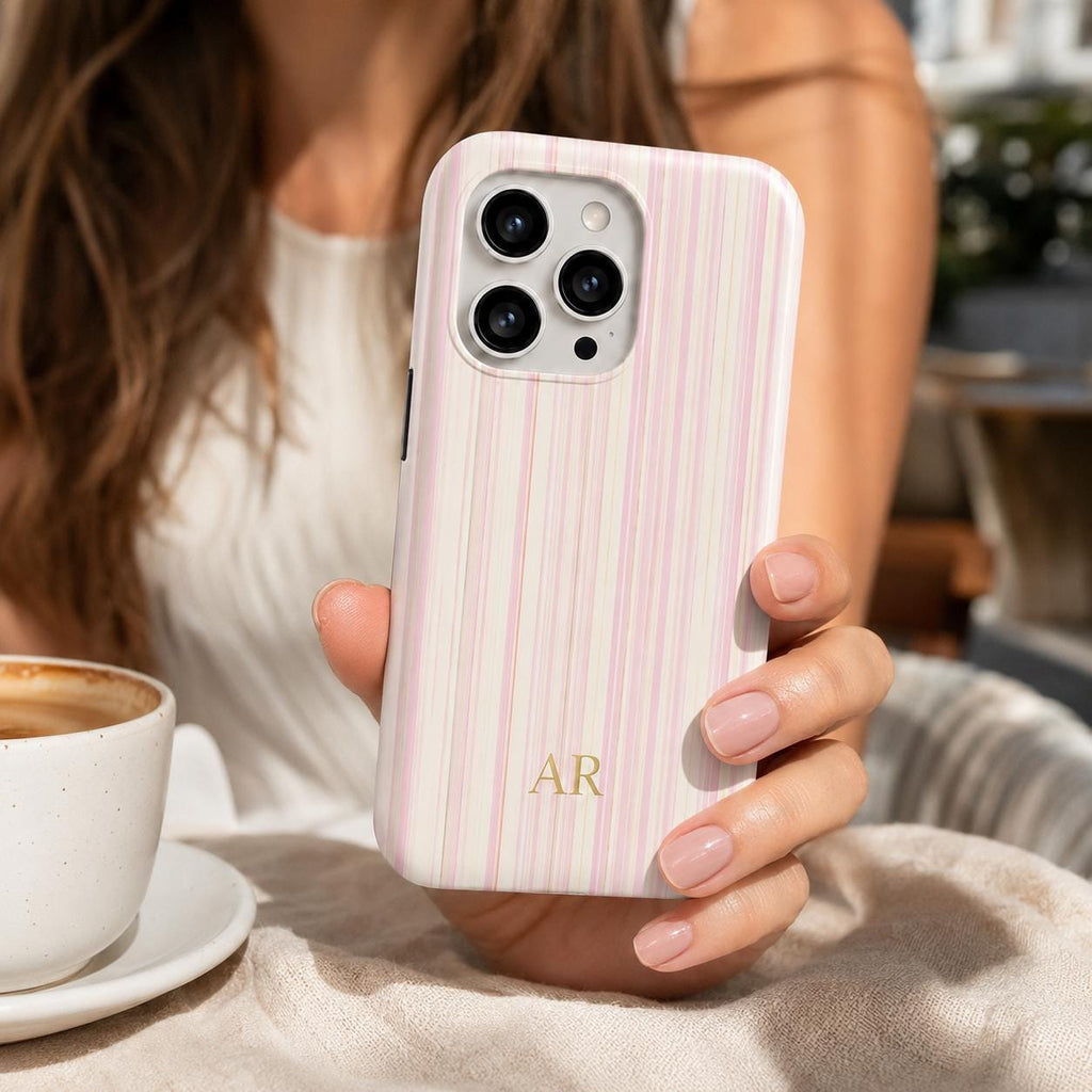 Custom Pastel Stripe Phone Case, Personalized Name Phone Cover, Soft Rainbow Minimal Case Gift For Her