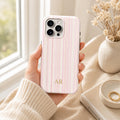 Custom Pastel Stripe Phone Case, Personalized Name Phone Cover, Soft Rainbow Minimal Case Gift For Her