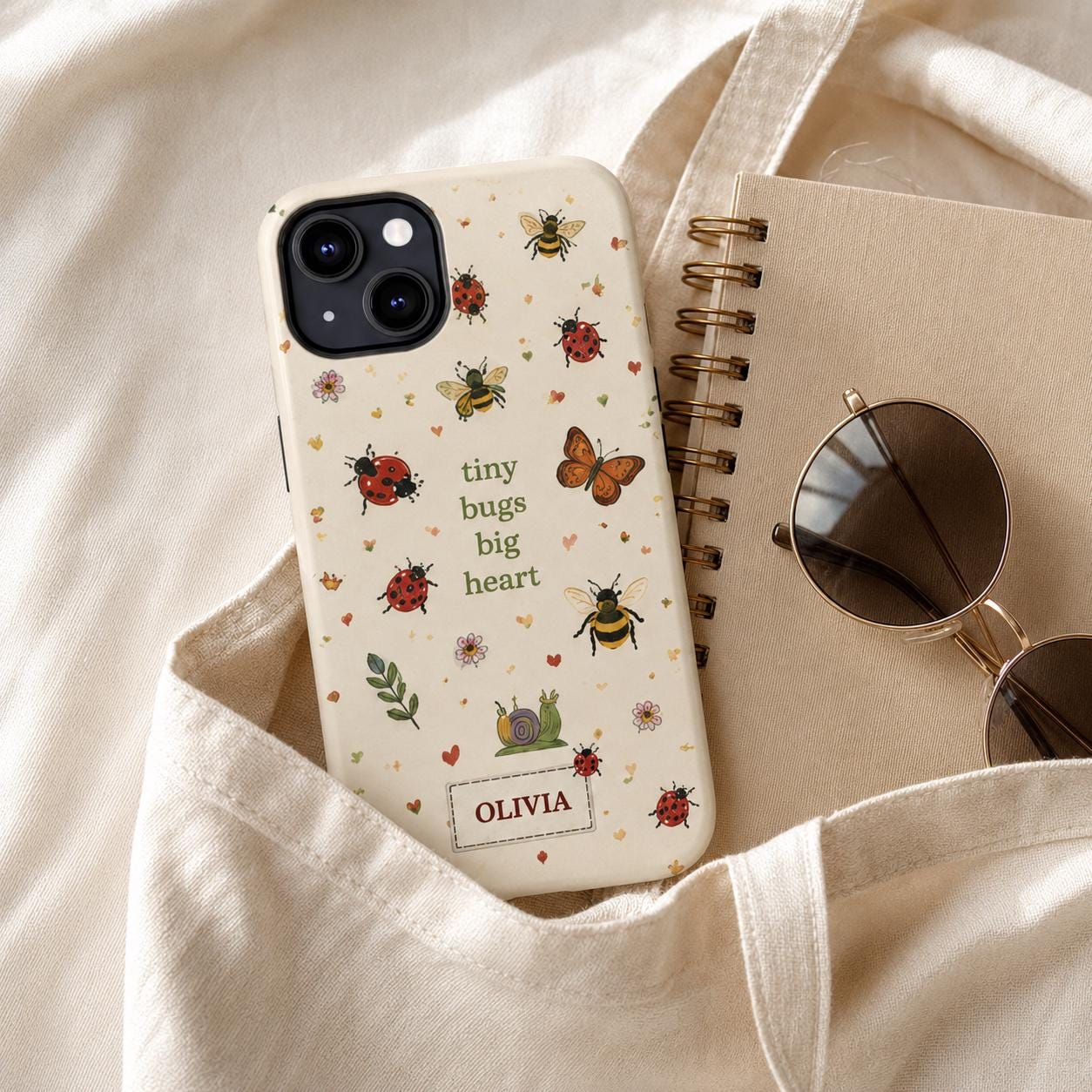 Custom Ladybug Phone Case, Personalized Cute Bug Club Case, Bee Insect Cottagecore Phone Cover Gift