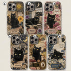 Custom Black Cat Phone Case, Personalized Vintage Collage Cat Case, Witchy Celestial Bookish Phone Cover Gift