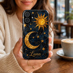 2D Custom Celestial Phone Case, Personalized Sun Moon Stained Glass Case, Gothic Astrology Phone Cover Gift For Her